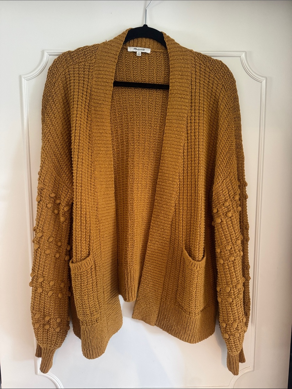 Madewell Mustard Open-Front Pom Sleeve Chunky Cardigan